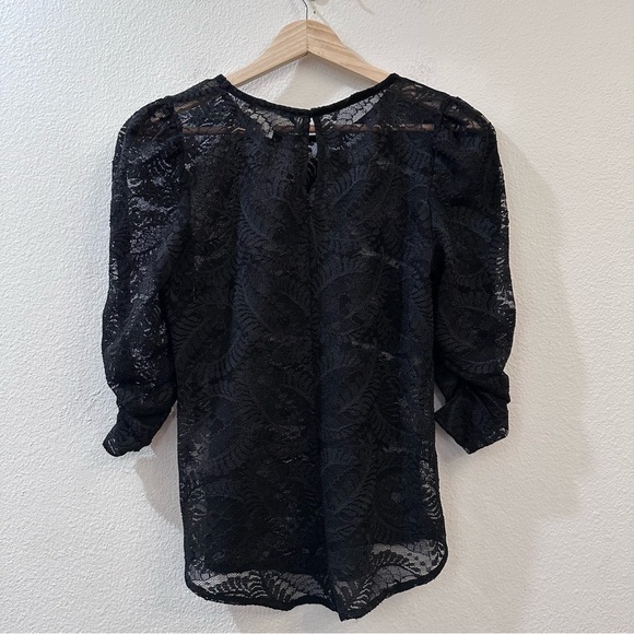 Avec Les Filles Black Lace Puff Sleeves Blouse Size Small Keyhole Back - Picture 5 of 8